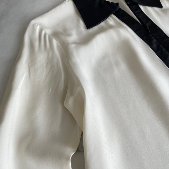 Parker Silk Blouse with Leather Collar and Trim - Picture 7 of 14